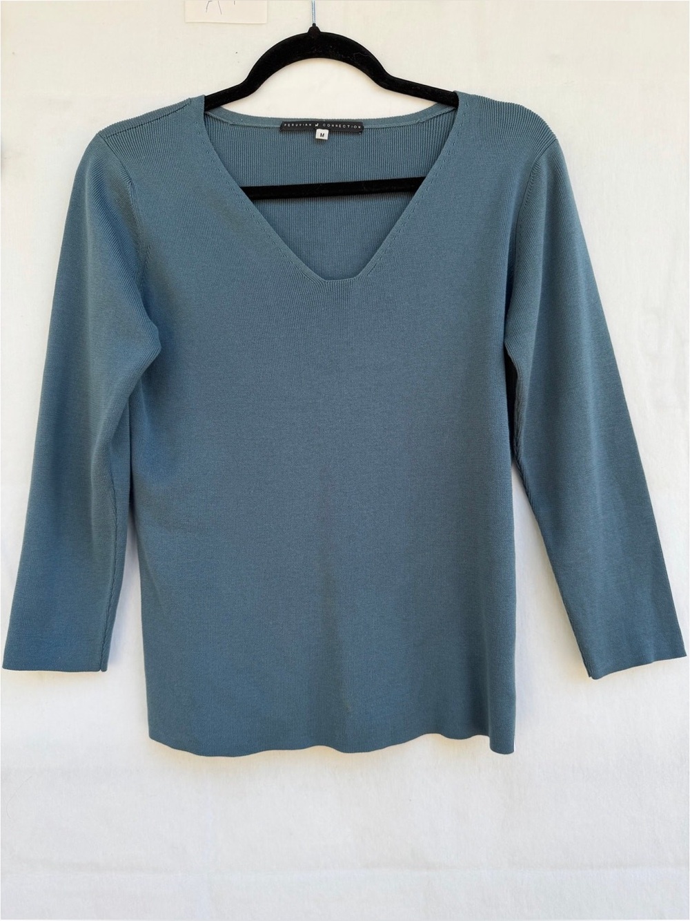 Peruvian Connection Blue V-Neck Knit Sweater Top Medium